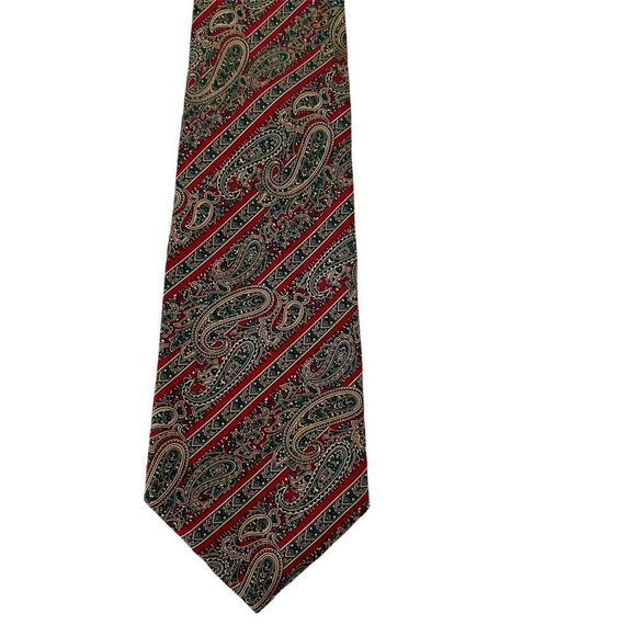Vintage Donberry + Keats Silk Paisley Tie Classic Red Green + Gold - Picture 1 of 2